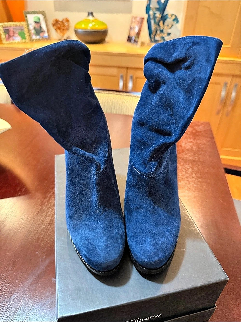 MUGNAI Vero Rosso Blue Suede-Look Heeled Boots US 7